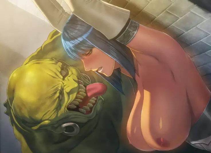 A woman knight falls in female pig