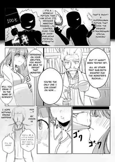 A girl who takes a potion and becomes bigger than a monster